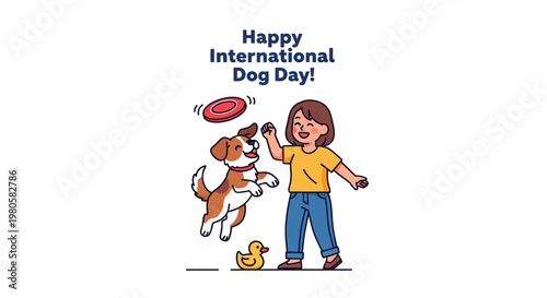 A young girl playing with her puppy outdoors on International Dog Day.