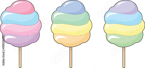 Colorful cotton candy on sticks for dessert or treat