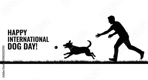 Silhouette illustration of a man playing with his dog on International Dog Day.