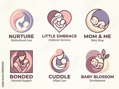 Collection of 6 Minimalist Motherhood and Baby Logo Designs for Maternity, Childcare, Pediatric Services, and Parenting Brands