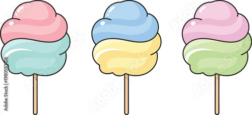Colorful cotton candy on sticks for celebration or snack