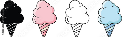 Four colorful ice cream cones with different styles and colors