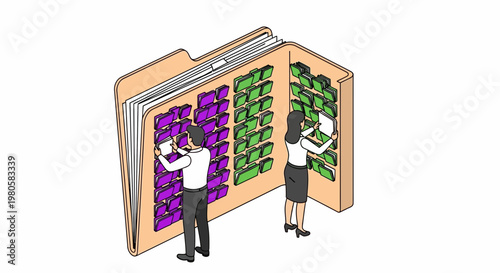 People manage digital asset library with organized folders and files