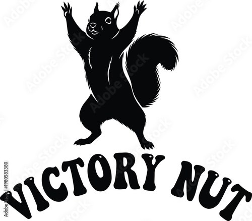 Black Squirrel Raising Arms with Victory Nut Text animal