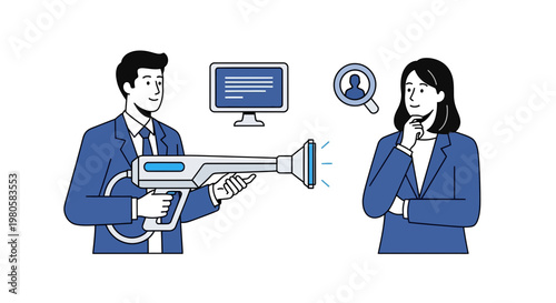 Man uses digital tool for digital asset management while woman thinks