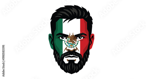 Portrait of a man with the mexican flag integrated into his face