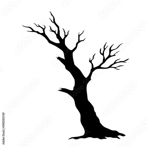 Dead tree silhouette. Black Dry tree. scary tree.