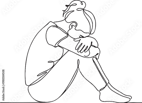 Depressed girl in depression, stressed, headache and despair Vector illustration isolated on background. 