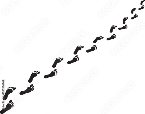Black footprints on white background barefoot trail