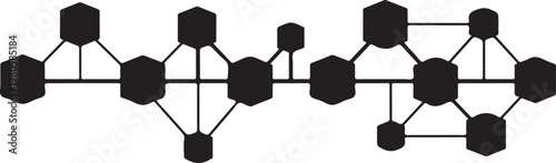 Black geometric molecular structure with hexagons and lines