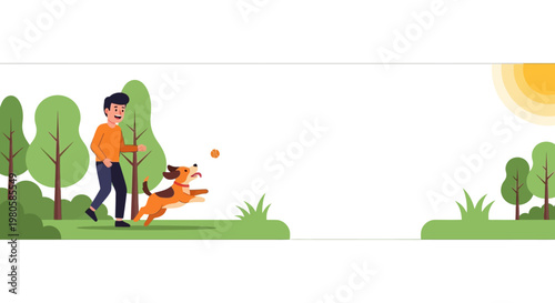 A young man playing fetch with his energetic pet dog in the park.