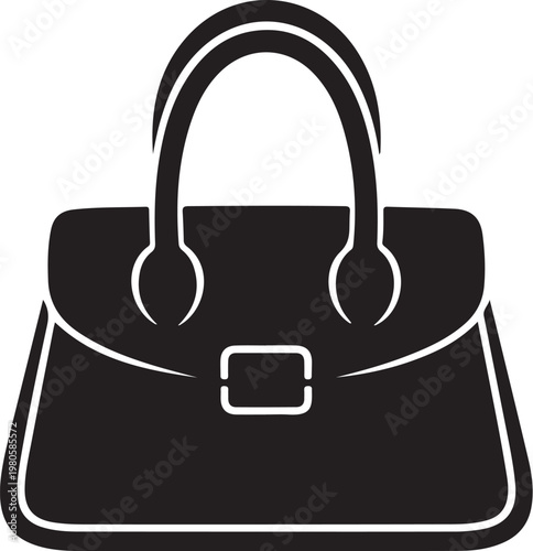 Black handbag with white outline and buckle