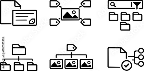 Metadata and Tagging System Workflow Icon Set