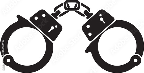 Black handcuffs with chain and keyholes police