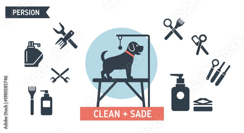 Dog Grooming and Pet Care Service Concept Icons Set.