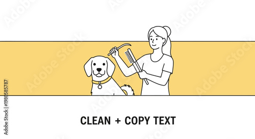 A professional groomer brushing a happy dog with a comb.