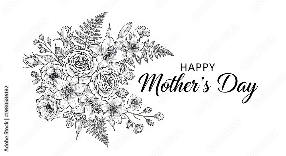 Obraz premium Mother's day floral bouquet with 'happy mother's day' text mothers flowers