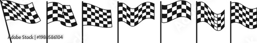 Vector Set Of Black And White Checkered Racing Flags For Auto Sport Competition Finish Line Success Symbols And Waving Speed Performance Design Graphic Asset
