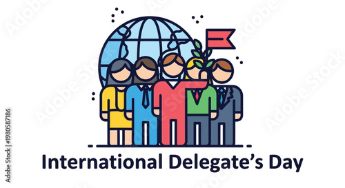 Diverse group of people standing together with a globe and nepal flag