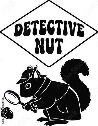 Detective Squirrel with Magnifying Glass and Acorn