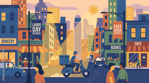 Labor Day Urban Delivery Service Illustration