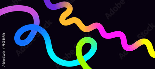 Color Lines Abstract Background, Wavy Ribbon Pattern with Rainbow Gradient, Loop Flow Lines, Dynamic Colorful Vector Design.