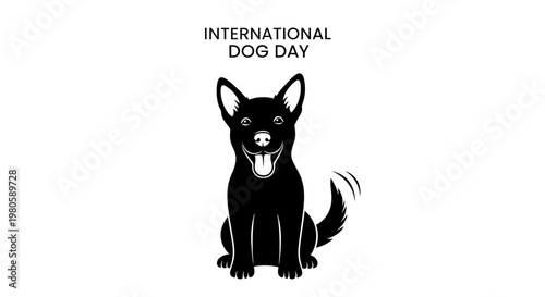 Black silhouette of a happy puppy celebrating International Dog Day.