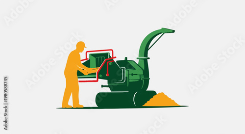 Worker feeding wood chipper, processing organic material