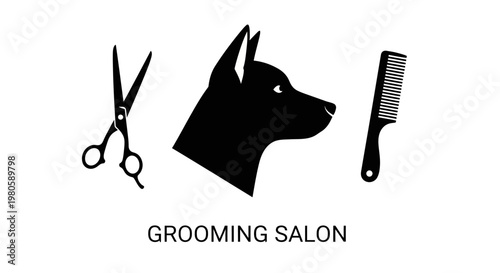 Minimalist Dog Grooming Salon Logo Design With Scissors And Comb.