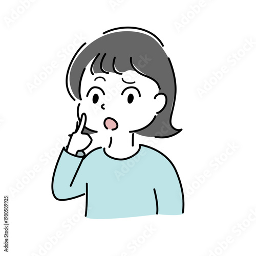 困惑する女性 シンプル イラスト 悩む 疑問 困る 人物 ベクター / Thinking woman confused doubt character vector