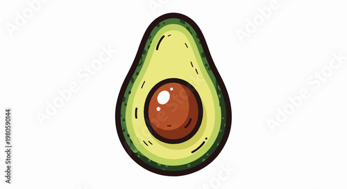 A stylized illustration of a halved avocado with a prominent brown pit
