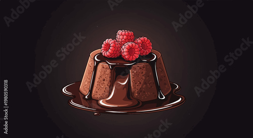A delicious chocolate cake with raspberries and melted chocolate topping