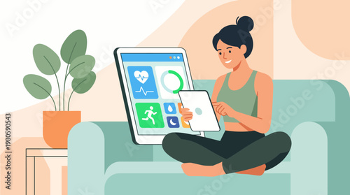 Person relaxing at home using multiple digital devices and screens.