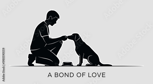 Silhouette illustration of a man bonding with his loyal dog.