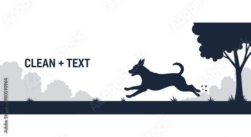 Silhouette illustration of a happy dog running fast.