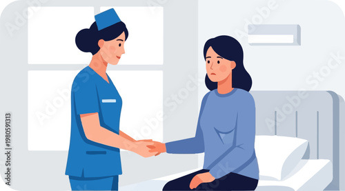 Nurse comforting patient in a hospital room