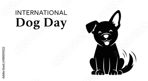 International Dog Day illustration with a cute black puppy silhouette.