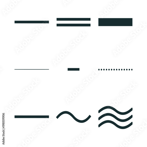 ​Minimalist hand drawn line strokes set with straight dotted and wavy zigzag vector elements