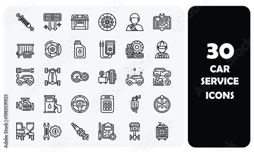 Set of 30 Car Service and Auto Repair Line Icons