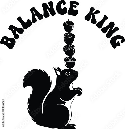 Squirrel balancing acorns on head balance black and white