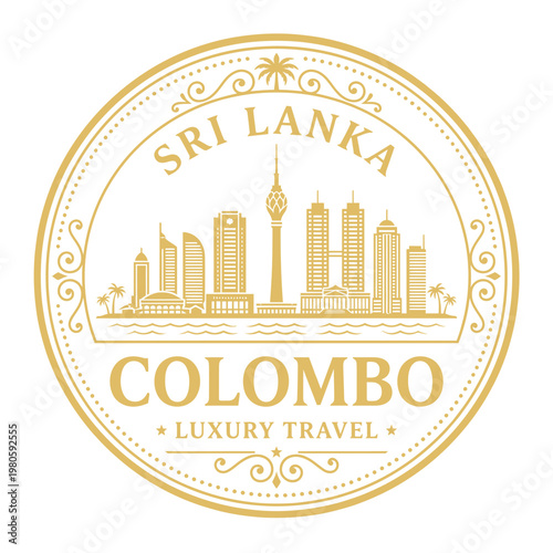 Gold Colombo Sri Lanka skyline circular emblem for luxury travel vector illustration