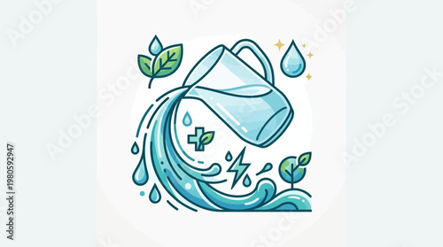 Fresh Water Pouring from a Glass Pitcher Health Concept