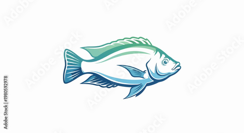 Stylized fish illustration with blue and green gradient scales