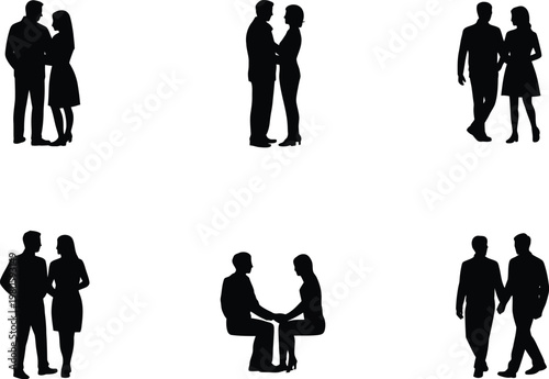 Silhouettes of couples in various romantic poses on white background (91) hyui