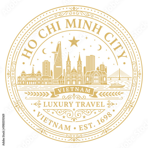Ho Chi Minh City Vietnam skyline vintage circular luxury badge vector illustration
