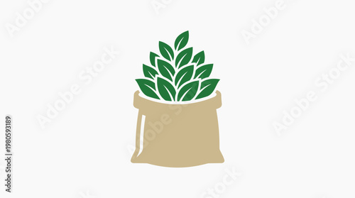 Green Leaves Sprouting from Sack in Minimalist Style