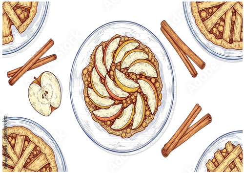 Delicious Apple Pie Slices and Cinnamon Sticks - A Perfect Dessert Spread