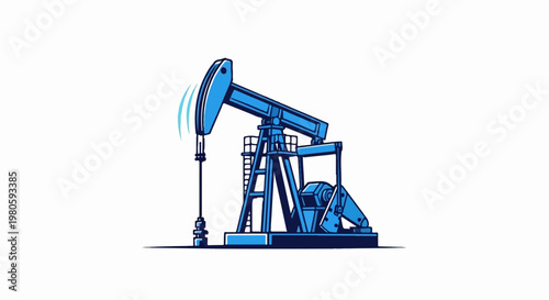 Blue stylized oil pumpjack in motion against a white background
