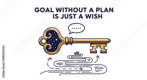 Golden ornate key with starry design, symbolizing a goal without a plan