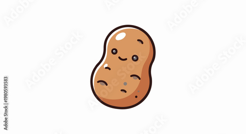 Adorable cartoon potato with a happy face and shiny skin, on white